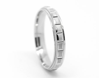 4mm 925 Sterling Silver Wedding Band for Women andMen Geometrical Beveled Baguette Silver Ring, Promise ring Anniversary Gift