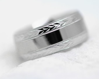 Fede nuziale ispirata al grano da 8 mm in argento sterling 925, anello in filigrana unico per uomo, anello inciso, anelli abbinati, anello in argento massiccio 0018