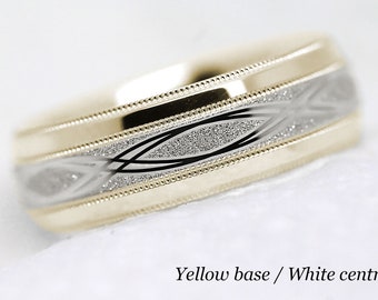 7mm 10k Gold Infinity Wedding Band for Men and Women, Diamond dust Sparkly Gold Ring with Infinity Engraving for Men's Engagement