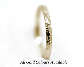 2mm Hammered Gold Wedding Band Women, 10K Quality Stackable Ring, Custom Engraved Anniversary Gift, Narrow Solid Traditional Promise Ring