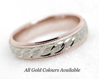 4mm Solid 10k Gold Infinity Wedding Band Women, Sparkly Diamond Dust Ring, Moons Filigree Ring, Two tone Gold Anniversary Ring, 10k 14k 18k