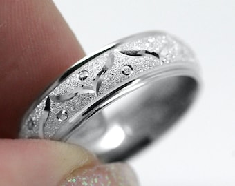 6mm Wedding Band for Women/Men, 925 Silver Ring, Filigree Sparkly Band Engraved Ring, Oriental Design jewelry