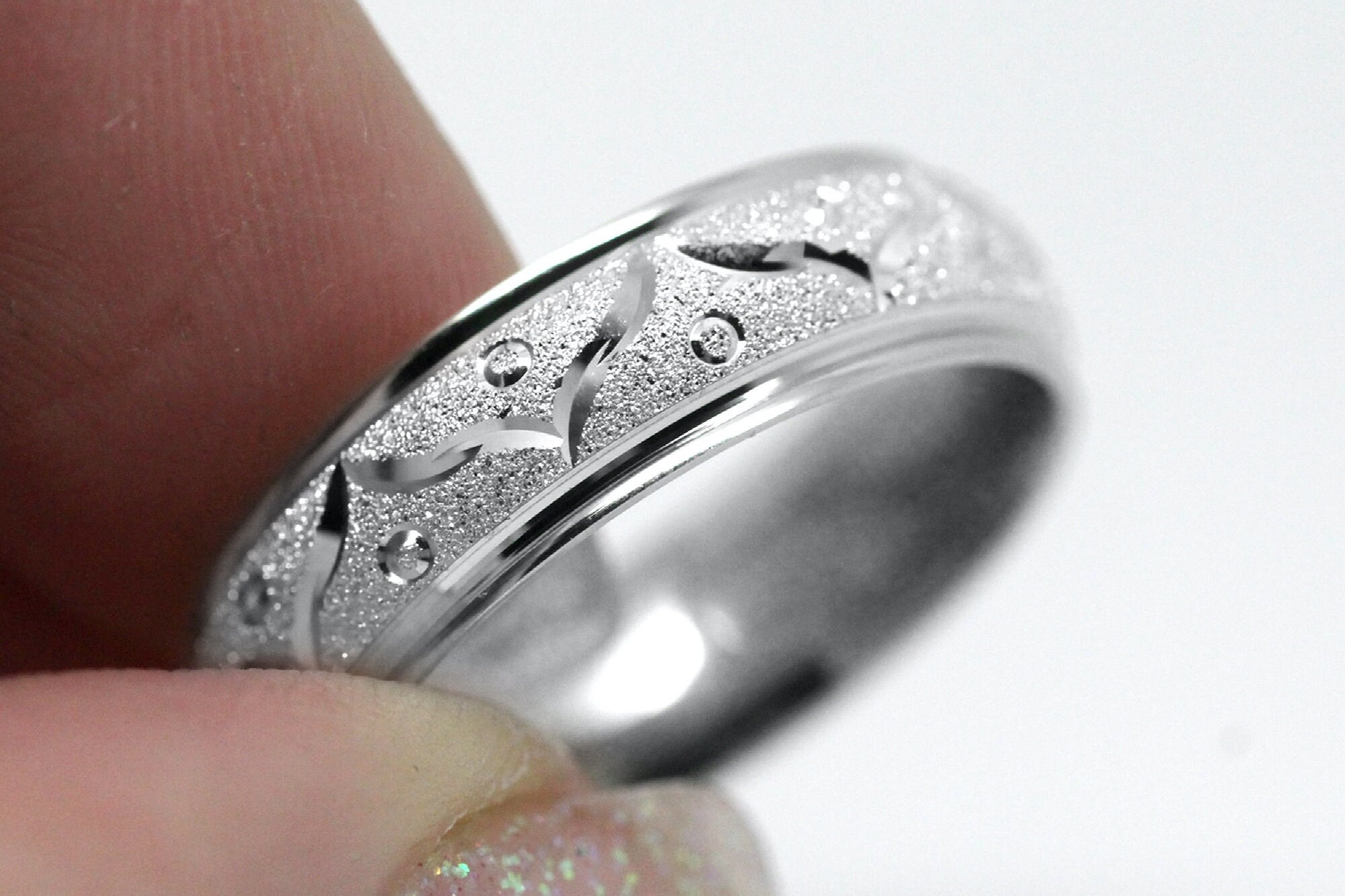 6mm Sterling Silver Ring for Women Men, Filigree Sparkly Wedding