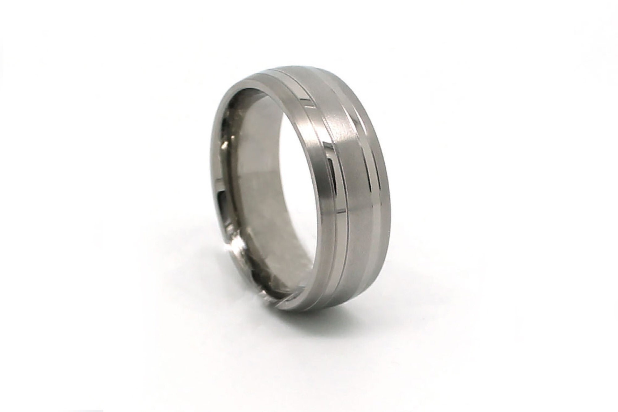 8mm Titanium Mens Wedding Ring Satin Finish Classic Wedding Band