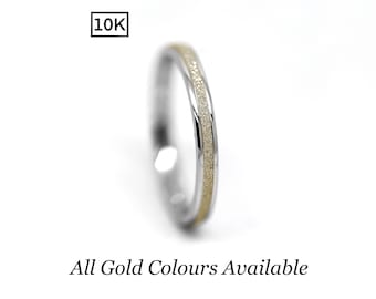 10K Solid Gold Wedding Band for Women, 2mm Stackable Ring Sparkly Wedding Ring Promise Ring Dainty Gold Ring