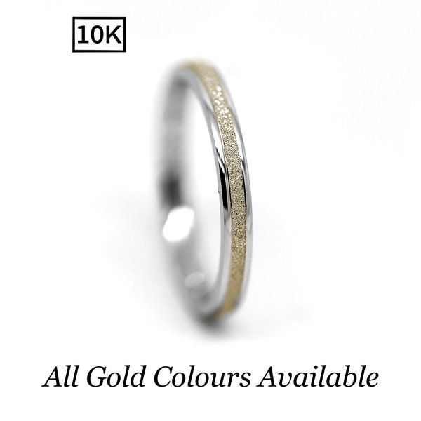 10K Solid Gold Wedding Band for Women, 2mm Stackable Ring Sparkly Wedding Ring Promise Ring Dainty Gold Ring