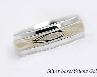 7mm Infinity Wedding Band for Men and Women, 925 Silver + Solid 10k Gold, Sparkly Engagement Promise Ring, Personalized Engraving