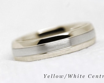 5mm Solid Gold Wedding Band for Men & Women, Two tone Gold Ring, Personalized Engraved Jewellery, Mens Engagement Anniversary Gift
