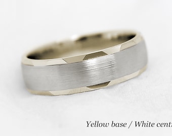 6mm 10k Solid Gold Wedding Band for Men and Women, Two Tone Gold Geometric Edge Mens Engagement Ring  Anniversary Gift