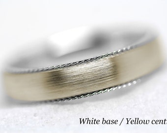 5mm Solid 10K Gold Wedding Band for Men & Women with twisted edge, Two tone Gold  Matching Wedding Ring, Engagement Ring Anniversary Gift