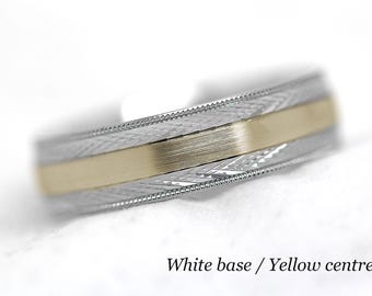 6mm 10K Gold Wedding Band for Men and Women with Filigree Edge, Solid Two tone Gold Mens Engagement Personalized Ring Anniversary Gift