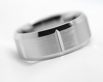 8mm 925 Sterling Silver Wedding Ring, Beveled silver wedding band, Brushed Promise ring, Men's Engagement Ring Anniversary Gift 8016W