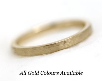 2mm Solid 10k Hammered Wedding Band for Women, Free Engraving Matching Wedding Bands Textured Flat Wedding Ring