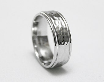 Anello in argento sterling 925 da 7 mm, anello martellato per uomo e donna, finitura lucida, incisione personalizzata, anello di fidanzamento da uomo