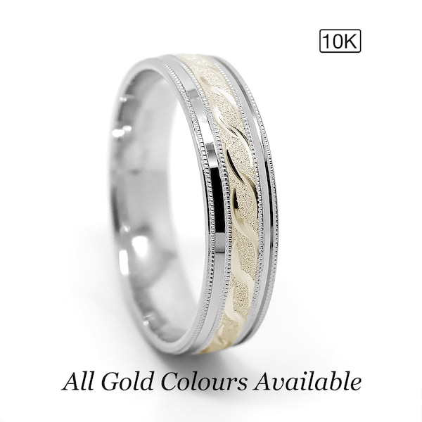 5mm 10K Gold Infinity Wedding Band for Men & Women, Solid Two Tone Gold Ring, Comfort Fit Personalized Engraved Engagement Anniversary Gift