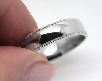 6mm 925 Solid Sterling Silver Polished Wedding Ring with Beaded Milgrain Edge for Men & Women