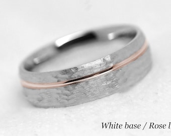 6 mm Hand Crafted Hammered Wedding Ring for Men and Women, Engraved Rings Two tone Gold Men's Engagement Ring Anniversary Promise Gift