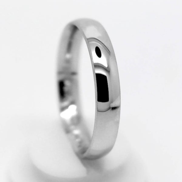 4mm Classic Wedding Band for Men and Women in 925 Sterling Silver, Low Dome High Polish Wedding Ring with Engraving, TF0022