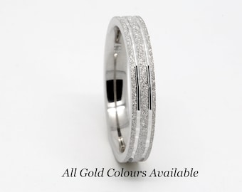 3mm Solid 10k Gold Wedding Band Women, FLAT Stardust Gold Sparkly Ring, Free Engraving Matching Wedding Anniversary Ring Gift