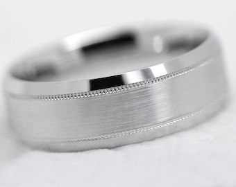 Anello di fidanzamento da uomo in argento sterling 925 da 8 mm, con finitura spazzolata e smussata, ideale come regalo di anniversario