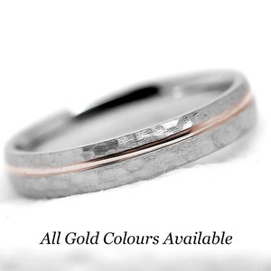 4mm 10k Gold Wedding Band for Women Men, Hammered Two tone Gold Wedding Anniversary Ring Gift, Classic Mens Engagement Ring 10k 14k 18k