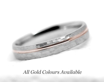 4mm 10k Gold Wedding Band for Women Men, Hammered Two tone Gold Wedding Anniversary Ring Gift, Classic Mens Engagement Ring 10k 14k 18k