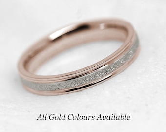 3mm Solid 10k Gold Wedding Ring Women Men, Gold Sparkly Ring, 10k Gold Stardust Wedding Band, Matching Gold Bands, Two Tone Gold Ring