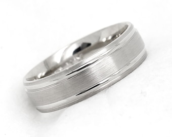 6mm 925 Sterling Silver Wedding Ring for Men & Women, Classic Brushed Silver ring with Polished Lines