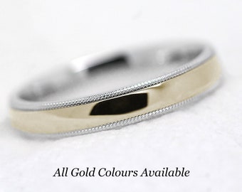 3mm Solid 10k Gold Wedding Band for Men Women, Classic Two Tone Gold POLISHED Wedding Anniversary Ring Gift, 10k 14k 18k