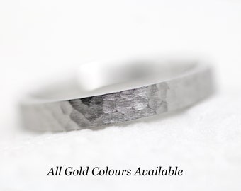 10K Gold Hammered Wedding Band • 3MM • Solid Gold Wedding Ring for Men and Women