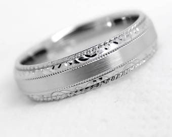 5mm Solid 925 Silver Wedding Ring for Men & Women, Filigree Edge Wedding Band, Engraved wedding Rings, Matching rings with Custom Design