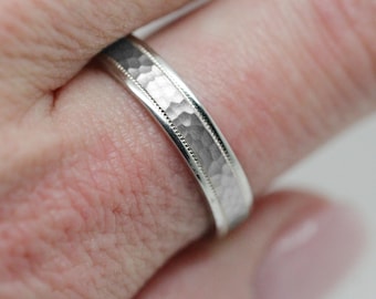 4mm Hammered Wedding Band for Men Women, Handcrafted 925 Sterling Silver Personalize Engraving Matching Promise Ring Anniversary Gift