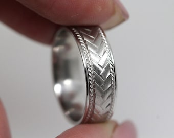 6mm Sterling Silver Ring for Men Women, Braided Men's Wedding Ring with Free Engraving, Matching Engagement Promise Rings