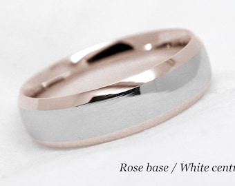 6mm 10K Gold Wedding Band for Men & Women • Beveled Polished Solid Two Tone Gold Wedding Ring Matching Engraved 10k 14k 18k