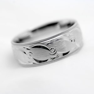 8mm 925 Sterling Silver Mens Wedding Band Women • Filigree Mens Engagement Promise Ring Anniversary Gift