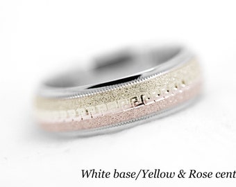 6mm 10k Gold Wedding Band for Men And Women, Greek Key Three Tone Gold Men's Engagement Ring Anniversary Gift for Groom