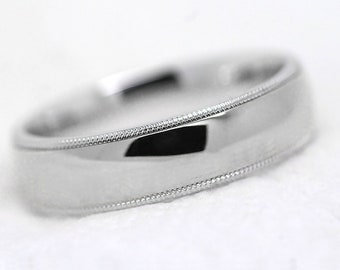 6mm 925 Solid Sterling Silver Polished Wedding Ring with Beaded Milgrain Edge for Men & Women
