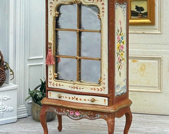 French Country Painted Mirror Cabinet ~ 1:12 Dollhouse Scale