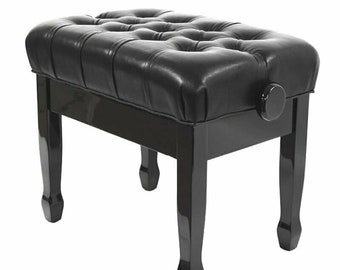 CADENZA -Concert Piano Stool Faux Leather Leatherette Polished Ebony Black Bench