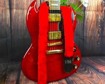 Vtar Soft Fur Design Adjustable Acoustic Electric Guitar Strap (Red Fur)