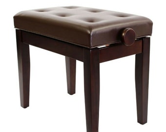 Prima Brown Satin Rosewood Piano Tabouret Banquette - Réglable avec Plateau en Vinyle Marron