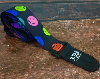 Vtar Vegan Colourful Smiley Faces Acoustic Electric Guitar Strap with Adjustable Length