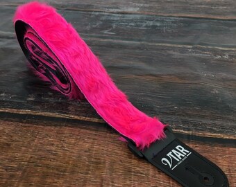 Vtar Vegan Soft Faux Fur Design Adjustable Acoustic Electric Guitar Strap (Pink Faux Fur)