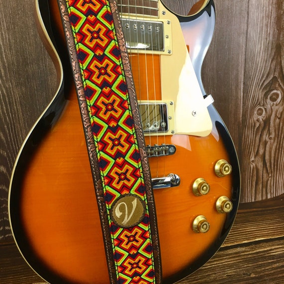 Handmade Psychedelic Reggae Aztec 60s 70s Psychedelic Guitar Strap