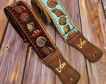 Handmade Sea Shell Retro Guitar Strap by VTAR Made with Vegan Leather For Acoustic, Bass and Electric