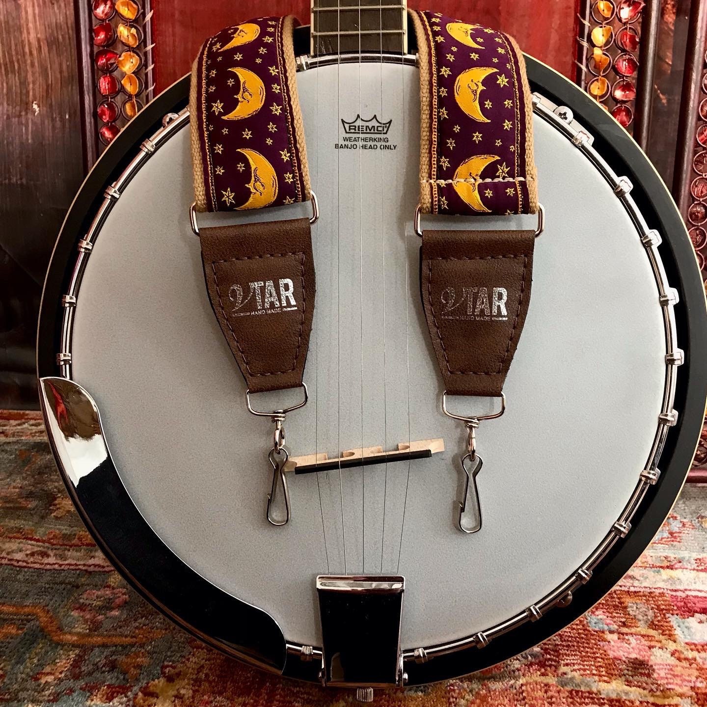 Buckskin Hendrix Boho Banjo Strap- Hand Made Woven Banjo Straps With Vegan  Leather Ends, Made In USA