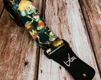 Vtar Vegan UK Made Dancing Skeletons Skull Guitar Strap