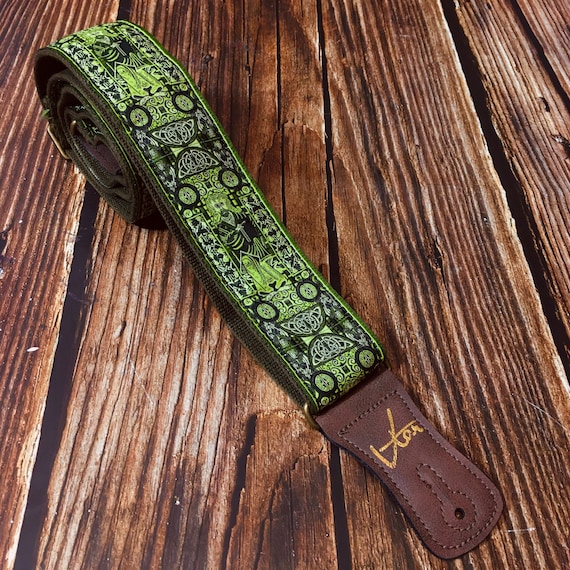 Handmade Irish Celtic Book of Kells Green Hemp Guitar Strap by