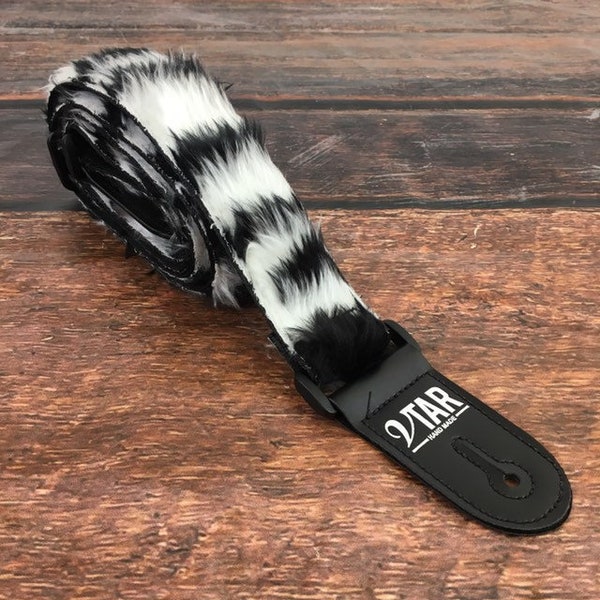 Vtar Vegan Soft Faux Fur Design Adjustable Acoustic Electric Guitar Strap (Zebra Faux Fur)