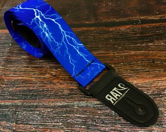 Vtar Vegan UK Made Lightning Bolt Blue Guitar Strap